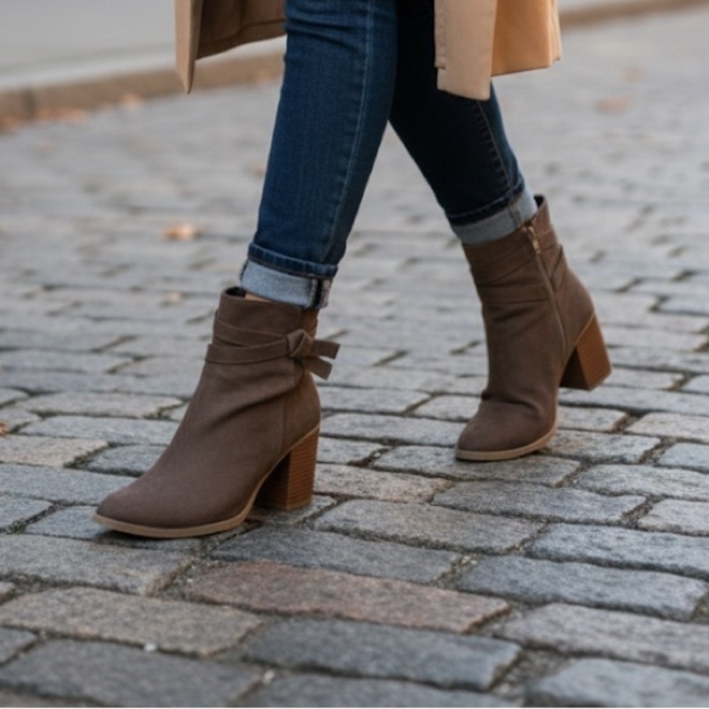 American Eagle Brown Faux Suede Side-Zip Ankle Boots - Size 7.5 - Like New